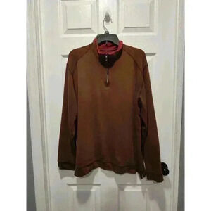 TOMMY BAHAMA Men’s 1/4 Zip Brown Pullover Sweater 100% Pima‎ Cotton Size LARGE